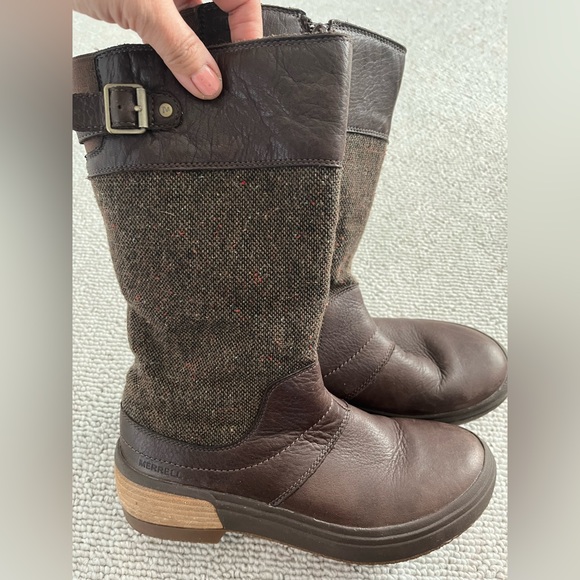 MERRELL Waterproof Haven Bluff Polar Zip Winter Boot Leather Wool Tweed Shoe 7 - Picture 2 of 12